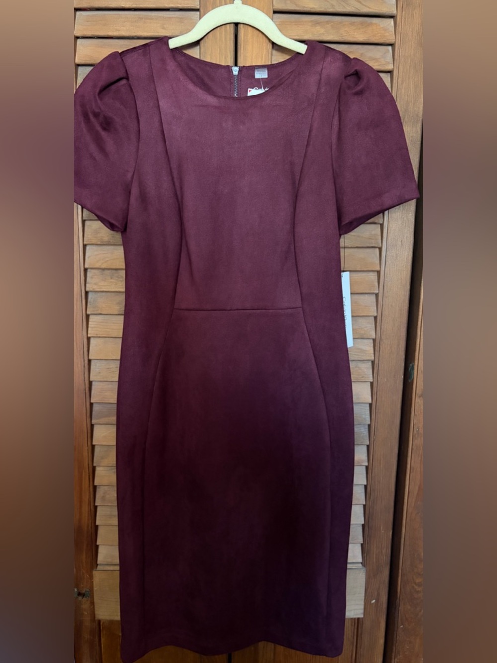 Calvin Klein Burgundy Short-Sleeve Midi Sheath Dress